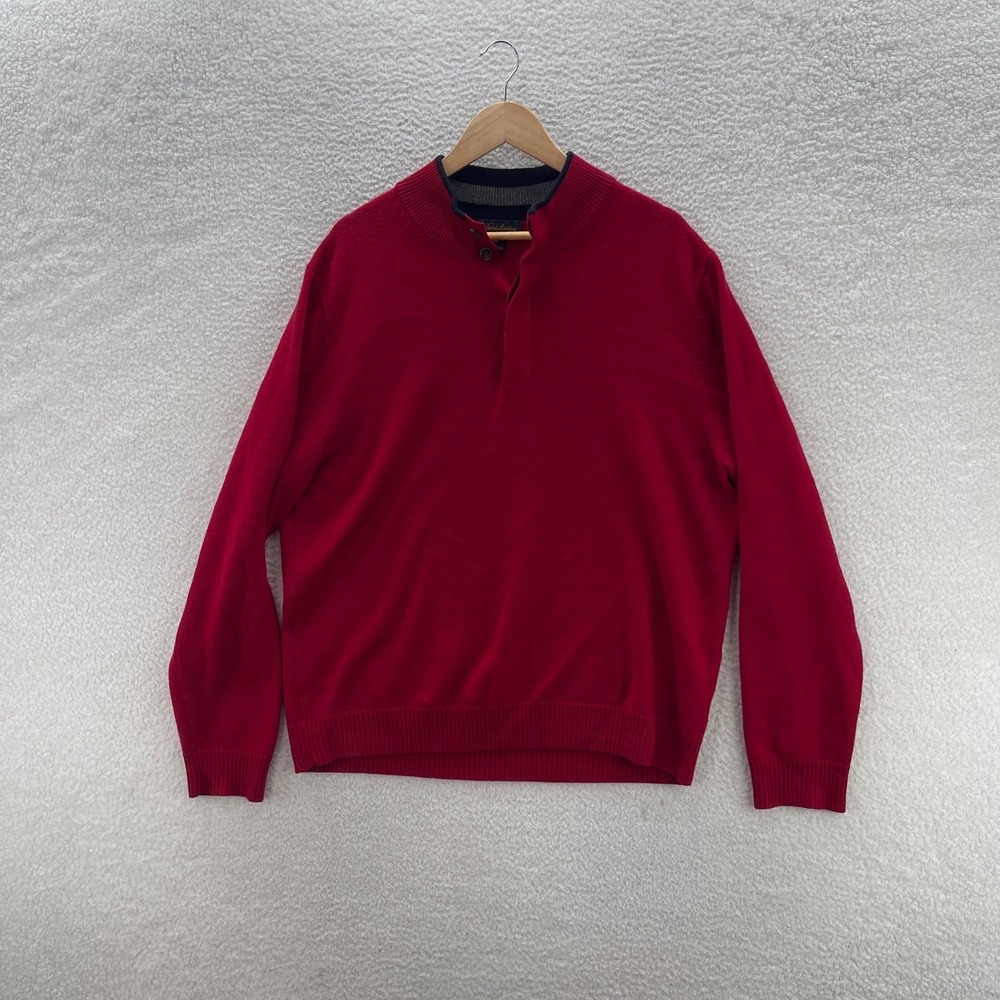 Brooks Brothers Sweater Mens XL Red Merino Wool Italian Henley Mock Neck Preppy